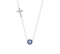MYSTIC JEWELS By Dalia - Collar de plata de ley 925 con cruz y mal de ojo de circonita cúbica para buene suerte, regalar en año nuevo, cumpleaños