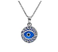 MYSTIC JEWELS By Dalia - Collar mal de ojo de cristal y plata de ley 925 - ojo turco filigrana (Redondo)