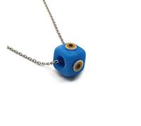 MYSTIC JEWELS by Dalia - Collar Mal de Ojo en forma cubo de Cristal Azul para la Buena Suerte - Cadena Plata de ley 925 (Turquesa)