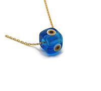 MYSTIC JEWELS by Dalia - Collar Mal de Ojo en forma cubo de Cristal Azul para la Buena Suerte - Cadena Plata de ley 925 con baño de Oro (Azul Transparente)
