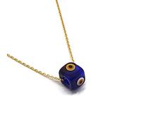 MYSTIC JEWELS by Dalia - Collar Mal de Ojo en forma cubo de Cristal Azul para la Buena Suerte - Cadena Plata de ley 925 con baño de Oro (Azul Marino)