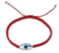 MYSTIC JEWELS By Dalia - Pulsera hilo de macrome Rojo con nácar y ojo turco, para buena suerte, protección Mal de Ojo, Good Luck (Ojo - Rojo)