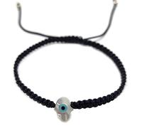 MYSTIC JEWELS By Dalia - Pulsera hilo de macrome Rojo con nácar y ojo turco, para buena suerte, protección Mal de Ojo, Good Luck (Mano - Negro)
