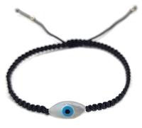 MYSTIC JEWELS By Dalia - Pulsera hilo de macrome Rojo con nácar y ojo turco, para buena suerte, protección Mal de Ojo, Good Luck (Ojo - Negro)