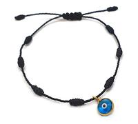 MYSTIC JEWELS by Dalia - Pulsera Kabbalah - cordón con Nudos de Hilo Rojo con un ojito pequeño en 925 Plata bañada en Oro - Ajustable - protección de Mal de Ojo, Buena Suerte, Good Luck (Negro)