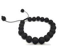 MYSTIC JEWELS By Dalia - Pulsera Shamballa para Hombre, Pulsera Trenzada de Perlas de Piedras Naturales de Lava en Negro, 16-23 cm