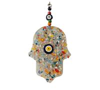 MYSTIC JEWELS - Mano de Fátima Amuleto Colgante de Pared en Vidrio Mosaico, Ojo Turco, 12 x 20 cm, Decoración de Buena Suerte con Cuentas Multicolor, Ornamento de Protección para el Hogar (Multicolor)