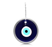 MYSTIC JEWELS - Ojo Turco Grande 12 cm Approx con Agujero, Cristal contra el Mal de Ojo, Azul y Blanco, Encantos de Buena Suerte para Colgar en La Pared (Plateado)