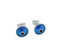 MYSTIC JEWELS - Pendientes de Mal de Ojo de Cristal y Plata de Ley 925 - Pendientes de Botón Hipoalergénicos - Amuleto de Protección Pequeño (8mm) - Joyería para Mujer con Bolsa de Regalo