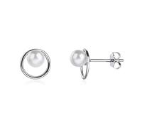MYSTIC JEWELS - Pendientes de Plata de Ley 925, Diseño Circular con Perla, Studs Elegantes para Mujer, 10 mm