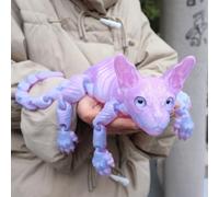 Mystic Meow 3D Guardian Cat, 3D Printed Animals Hairless Cat, Colorful Realistic Flexible Articulated Joints Animal Figurine, Fidget Articulated Joints Cats for Cats Lovers Gifts