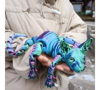 Mystic Meow 3D Guardian Cat, 3D Printed Animals Hairless Cat, Colorful Realistic Flexible Articulated Joints Animal Figurine, Fidget Articulated Joints Cats for Cats Lovers Gifts
