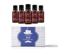 Mystic Moments Paquete de Inicio de Regalo de 5 His Fragrant Oils | Cinco fragancias: Café, Colonia, Hierba recién cortada, Almizcle y coche nuevo para velas, fondants y jabones.