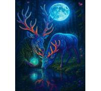 Mystic Moonlight Stag Notebook: Enchanted Forest Deer Art | Graph Paper Journal 8.5x11: Magical Blue Deer & Moonlit Fantasy Forest Illustration | ... Notebook for Writing, Drawing & Creative Work