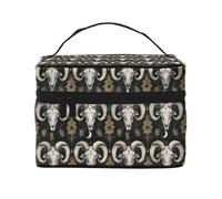Mystic Ram - Bolsa de maquillaje con estampado de calavera, bonitas bolsas de cosméticos para mujeres, bolsa organizadora de maquillaje de viaje grande