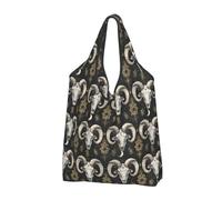 Mystic Ram - Bolsas de comestibles reutilizables con estampado de calavera - Bolsa de comestibles plegable con asas, Negro -, 3 PCS