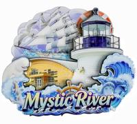 Mystic River Connecticut USA Imán para nevera, recuerdo turístico, decoración del hogar, cocina, nevera, creativo, artesanía de madera