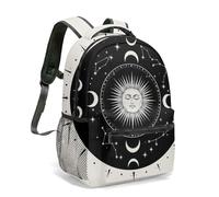 Mystic Sun Face Moon Phases Celestial - Mochila de 16 pulgadas, color blanco y negro, vintage, astrología, constelación, estrellas, cielo nocturno, mochila, 03., L, Casual