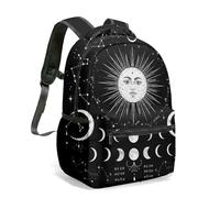Mystic Sun Face Moon Phases Celestial - Mochila de 16 pulgadas, color blanco y negro, vintage, astrología, constelación, estrellas, cielo nocturno, mochila, 01., L, Casual