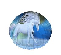 Mystic Unicorn Gorro de baño para ducha White Magical Horse Universe Aurora Nebula Stars Starry Sky Gorros de ducha para mujer DoubleBathing Shower Hat Protección para el cabello Reutilizable