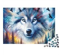 Mystic Wolf Art 1000 Piezas Rompecabezas Regalo Adultos Lobo Espiritual contra Cielo de Bosque de Auroras de Ensueño Premium Resistente Vibrante Desafiante Difícil Alivio Estrés 52x38cm/1000pcs