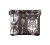 Mystic Wolves - Monedero de cuero para mujer, diseño de símbolos chamánicos, joyería conveniente para niñas, mujeres, damas, símbolos chamánicos de lobos místicos, talla única, moderno, Símbolos