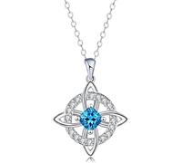 Mystical Birthstone Witches Knot Necklace, Silver Celtic Knot Pendant Necklace, Pagan Magic Wiccan Witchcraft Protection Jewelry for Women Wife Mom (E)