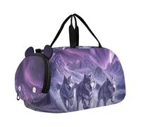 Mystical - Bolsa de viaje con diseño de gato negro y flores tropicales para niñas con correa para el hombro, Mystic Wolves Northern Lights, Classic