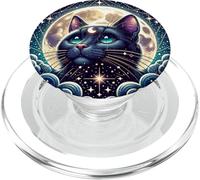 Mystical Cat Beneath a Radiant Full Moon PopSockets PopGrip para MagSafe
