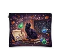 Mystical Cat Witchy Potion Art - Bolsa de maquillaje otoñal de 17,8 x 22,8 | Bruja estética, bolsa de cosméticos, arte de botella de poción, decoración astral, tema de follaje otoñal, estilo místico