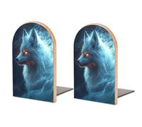 Mystical Fox Fantasy - Sujetalibros de madera, 2 soportes resistentes para libros, organizador de escritorio para bibliotecas de oficina en casa