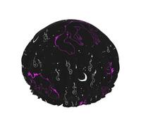 Mystical Goth Fire Dark Purple Galaxy Foxes Moon Black Gorro de ducha para mujer Gorros de baño con protección elástica y reutilizable Gorro de baño doble impermeable