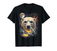 Mystical Oso Polar Luna Llena Arctic Art Camiseta gráfica económica, Hombre, Negro, L