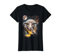 Mystical Oveja Luna Llena Farm Animal Art Camiseta gráfica económica, Mujer, Negro, S