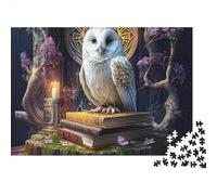 Mystical Owl Fantasy Desafiante 1000 Piezas Rompecabezas para Adultos Sabio Búho Blanco Posado sobre Libros Mágicos Antiguos Premium Resistente Vibrante Alivio Estrés 38x26cm/1000pcs