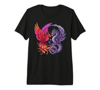 Mystical Phoenix and Dragon Swirl Yin Yang Design Men Women Camiseta Premium