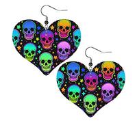 Mystical Skulls And Stars2 Pendientes de cuero en forma de corazón Mujeres Niñas Pendientes colgantes simples Regalos para ella