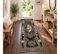 Mystical Tiger and Moon Phase - Alfombra bohemia de 2 x 5 pies | Fases lunares celestiales, alfombra de pasillo, bordes florales intrincados, arte místico de vida silvestre