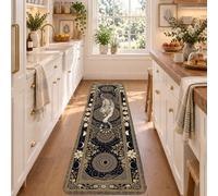 Mystical Tiger and Moon Phase - Alfombra bohemia de 2 x 6 pies | Fases lunares celestiales, alfombra de pasillo, bordes florales intrincados, arte místico de vida silvestre