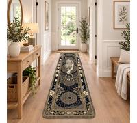 Mystical Tiger and Moon Phase - Alfombra bohemia de 2 x 8 pies | Fases lunares celestiales, alfombra de pasillo, bordes florales intrincados, arte místico de vida silvestre