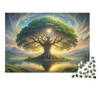 Mystical Tree Sky 1000 Piezas Rompecabezas Alivio Estrés Adultos Árbol de la Vida Sagrado Brillante sobre Lago Tranquilo Premium Resistente Desafiante Relajación Regalo Familiar 52x38cm/1000pcs