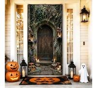 Mystical Woodland Arch Decor Stone - Cubiertas para puerta de Halloween, 91 | Diseño de puerta antigua, pancarta de puerta delantera, decoración de hierbas botánicas, tema místico del bosque