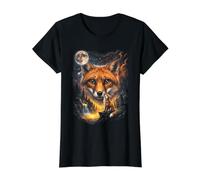 Mystical Zorro Luna Llena Woodland Nature Art Camiseta gráfica económica, Mujer, Negro, L