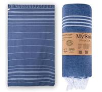 MyStilo Toalla de hammam de algodón 100% reciclado, sostenible y natural, toalla de sauna, toalla de playa, toalla de ducha, toalla de baño, toalla de yoga, color azul petróleo, 100 x 200 cm, sultán