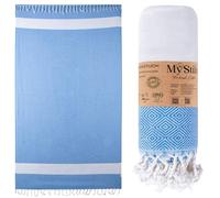 MyStilo Toalla de playa XXL - Toalla gruesa y suave de 100 x 200 cm, secado rápido, toalla de hammam premium con estampado de diamantes para hombres, mujeres (azul claro)