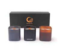MystiLune Signature Collection - Set de 3 Velas Aromáticas para Regalo con Mecha de Madera | Amber Seduction, Red Teakwood y Champagne | Cera Vegana Soja y Carnauba | Regalos Originales para Mujer