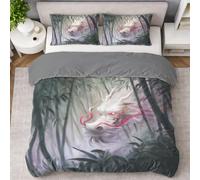 Mystique Dragon - Funda nórdica de 260 x 240 cm, con 2 fundas de almohada, diseño de dragón y bosque de bambú, criatura mítica de microfibra, con cremallera, color verde