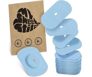MySweetStitch - 25 x Parche FreeStyle Libre 1 & 2 Oval con agujero de ventilación, Overpatch Ø 70 x 55 mm, protector sensor, parches sensor, impermeable, transpirable, suave para la piel, Azul Hielo