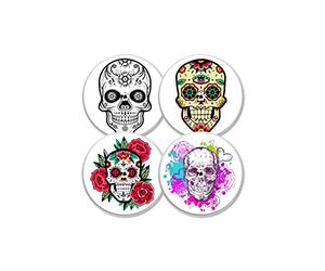 MySweetStitch Freestyle Libre 1 & 2 Sensor Sticker 4er Set, protector sensor, parches sensor, Flower Skull con agujero de ventilación