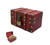 MytaYt Cofre del Tesoro de Madera Vintage Pequeña Baul de Madera Caja de Madera con Candado de Combinación Cofre Tesoro Pirata Cajas de Madera Decorativa, Rojo Intenso - 18x11x10cm